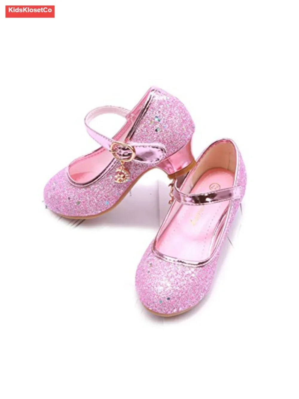 Girls Sparkle Glitter Mary Jane Princess Dress Shoes with Low Heel